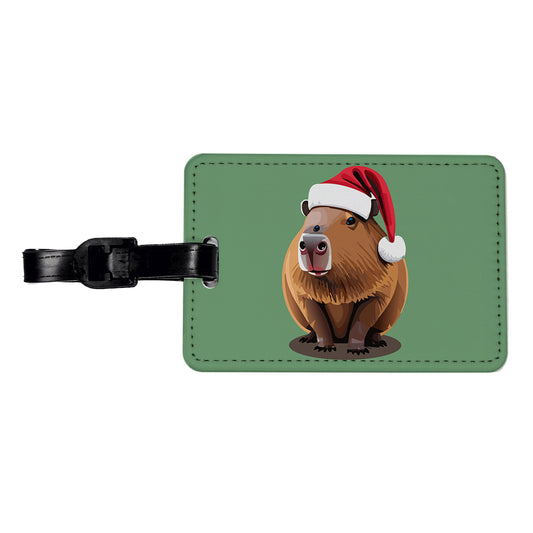 Capybara Santa Hat Christmas Travel Faux Leather Luggage Tag