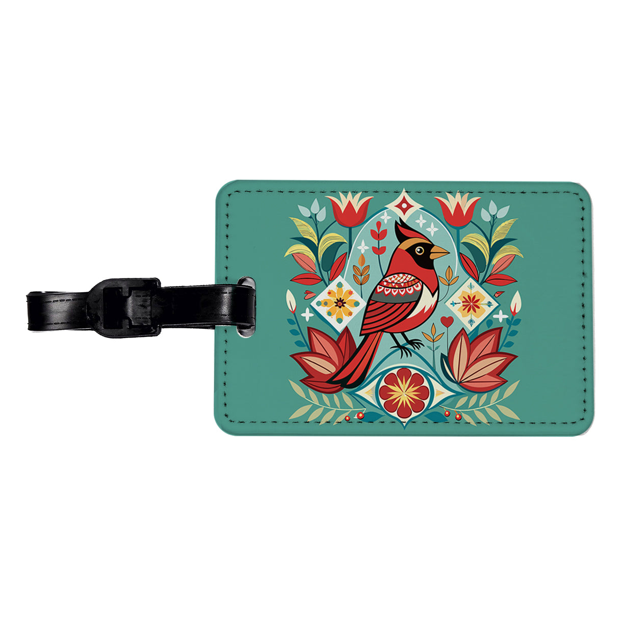 Cardinal Bird Floral Flowers Travel Faux Leather Luggage Tag