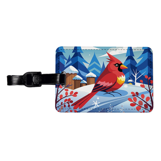 Cardinal in Winter Snow Scene Travel Faux Leather Luggage Tag