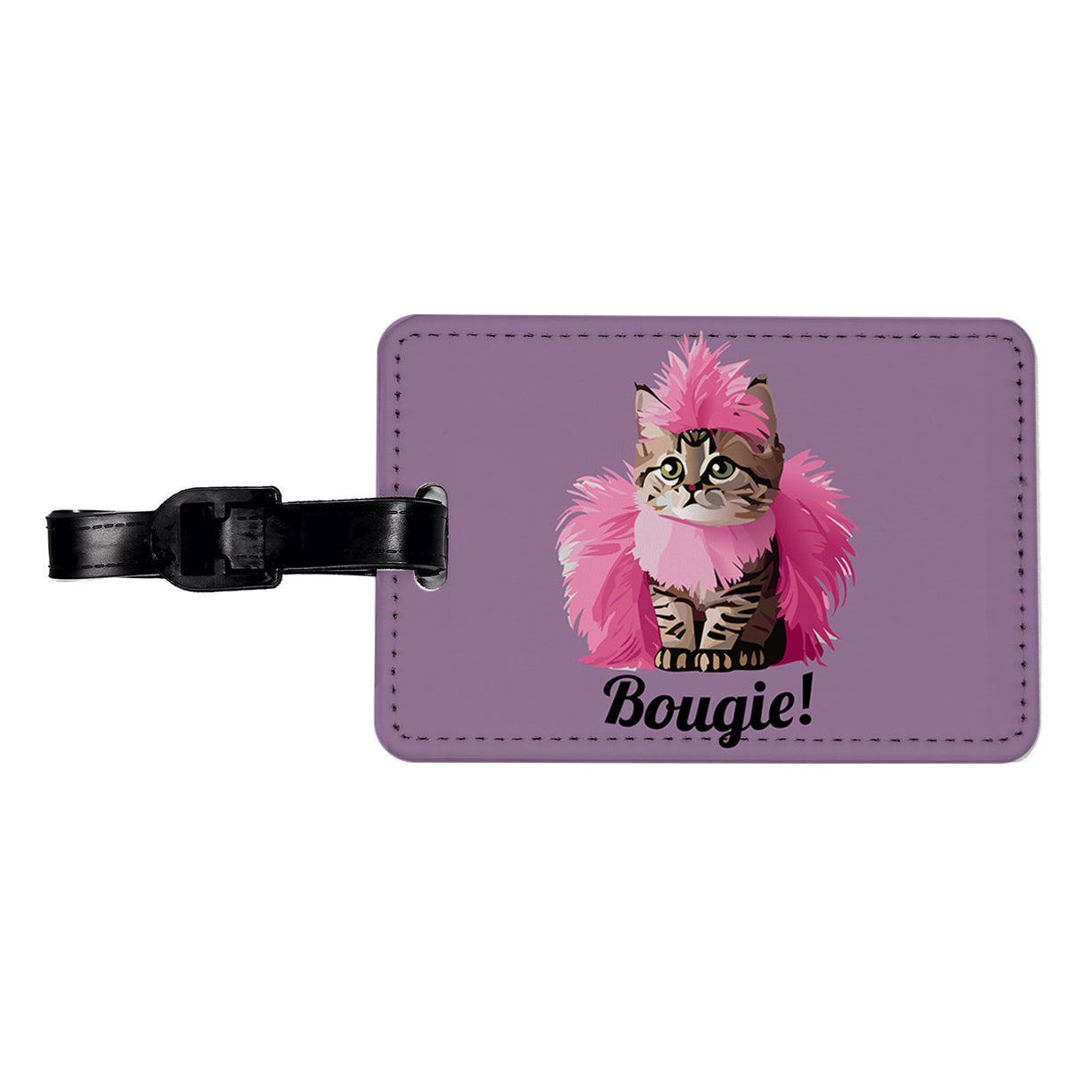 Cat Bougie Funny Pink Feather Boa Travel Faux Leather Luggage Tag
