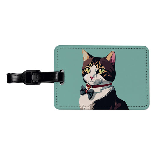 Cat Fancy with Bowtie Travel Faux Leather Luggage Tag