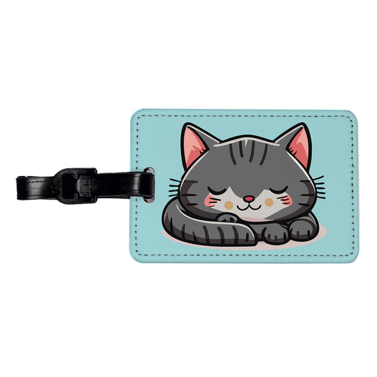 Cat Gray Sleeping Travel Faux Leather Luggage Tag