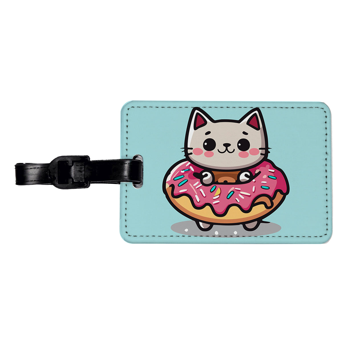 Cat Kawaii Cute in Donut Travel Faux Leather Luggage Tag