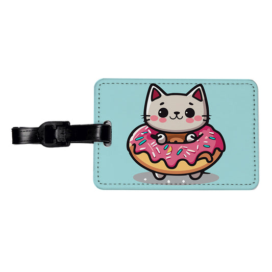 Cat Kawaii Cute in Donut Travel Faux Leather Luggage Tag