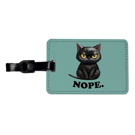 Cat Nope Funny Black Travel Faux Leather Luggage Tag