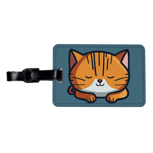 Cat Orange White Sleeping Travel Faux Leather Luggage Tag