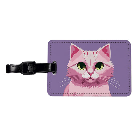 Cat Pink Travel Faux Leather Luggage Tag