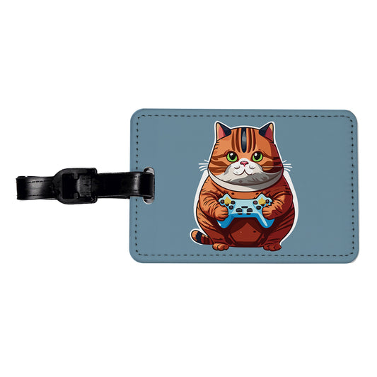 Cat Playing Game Gamer Gaming Chubby Travel Faux Leather Luggage Tag