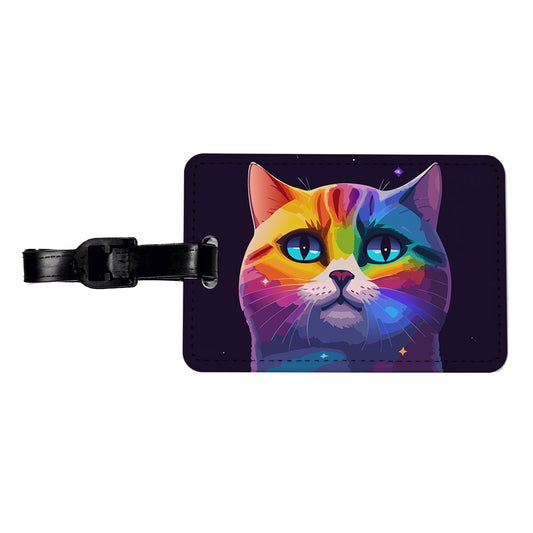 Cat Rainbow in Space Stunning Travel Faux Leather Luggage Tag