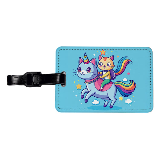 Cat Riding Caticorn Unicorn Funny Travel Faux Leather Luggage Tag