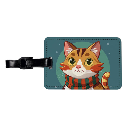 Cat Tabby Wearing Winter Scarf Travel Faux Leather Luggage Tag