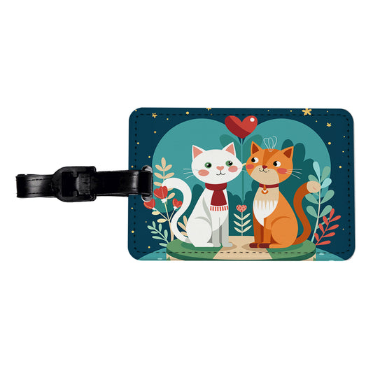 Cats in Love Anniversary Wedding Valentines Day Travel Faux Leather Luggage Tag