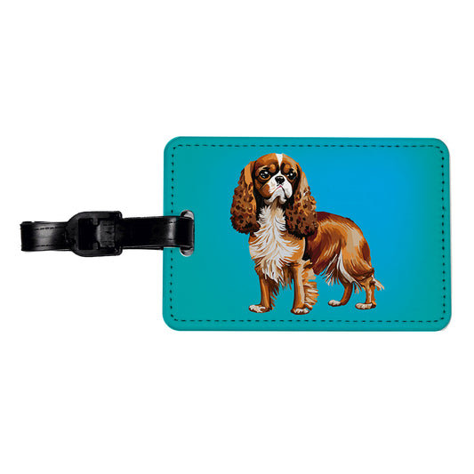 Cavalier King Charles Spaniel Dog Blenheim Watercolor Travel Faux Leather Luggage Tag