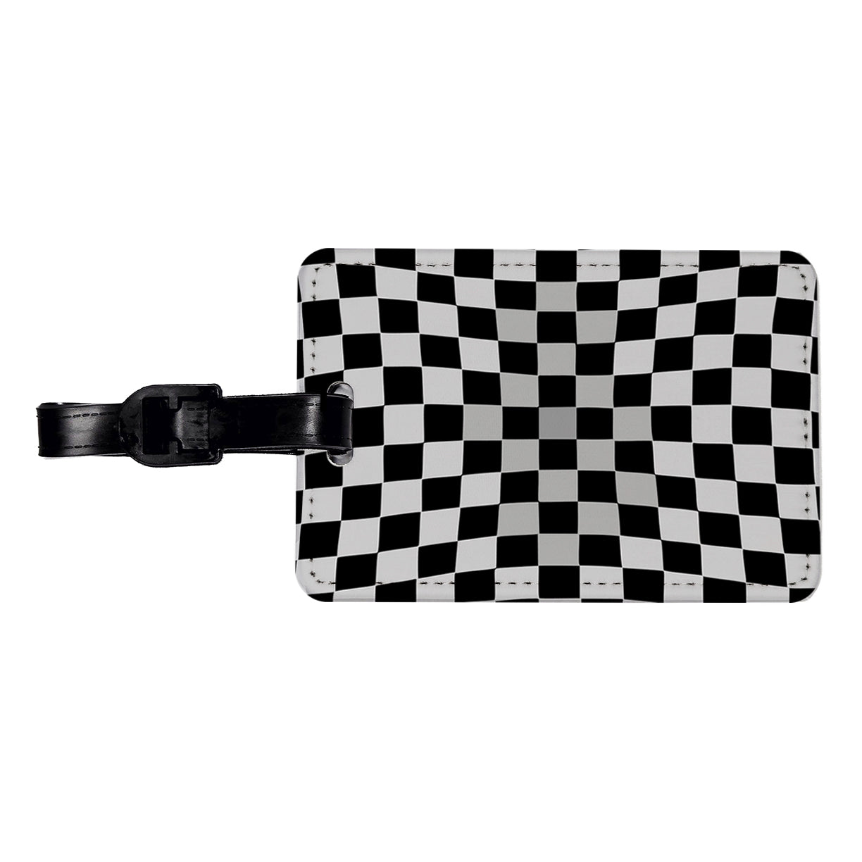 Checkered Flag Black White Travel Faux Leather Luggage Tag