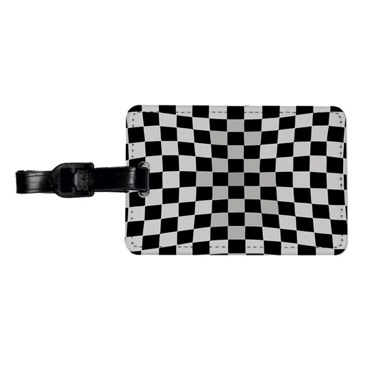 Checkered Flag Black White Travel Faux Leather Luggage Tag