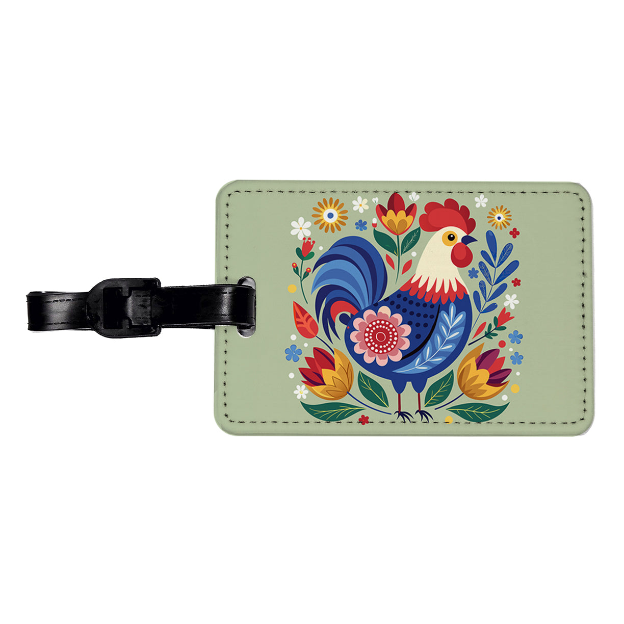 Chicken Rooster Floral Flowers Travel Faux Leather Luggage Tag