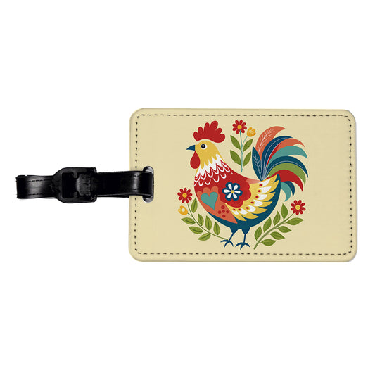 Chicken Rooster Flowers Travel Faux Leather Luggage Tag