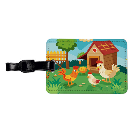 Chickens and Coop Cute Travel Faux Leather Luggage Tag