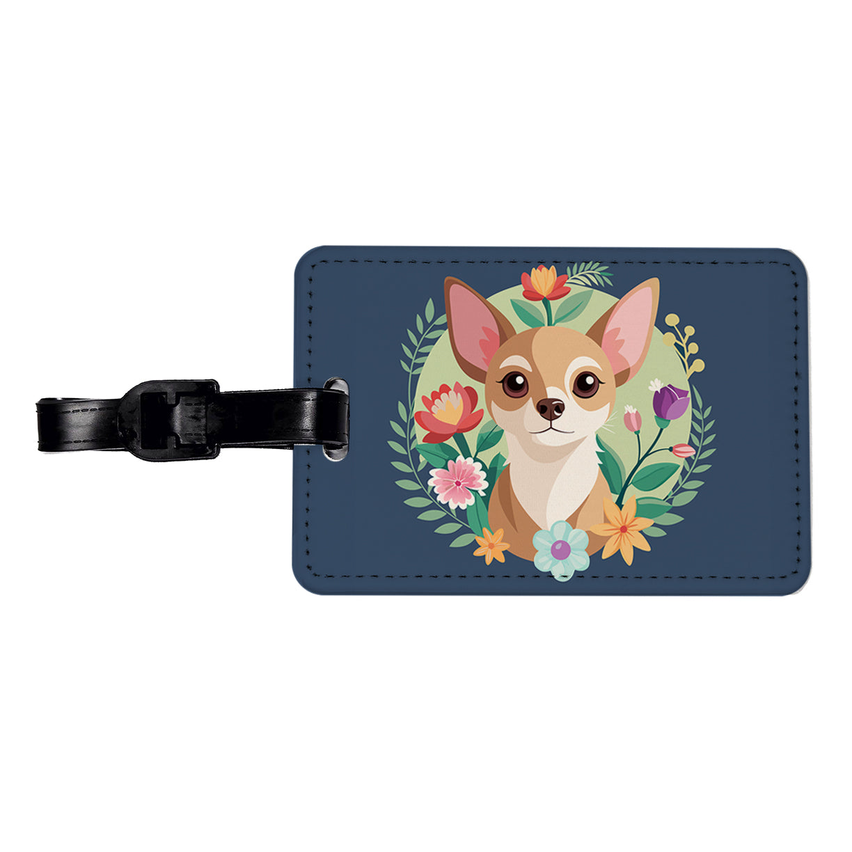 Chihuahua Dog Floral Flowers Travel Faux Leather Luggage Tag