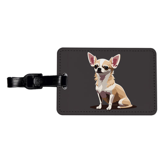 Chihuahua Dog Sitting Travel Faux Leather Luggage Tag