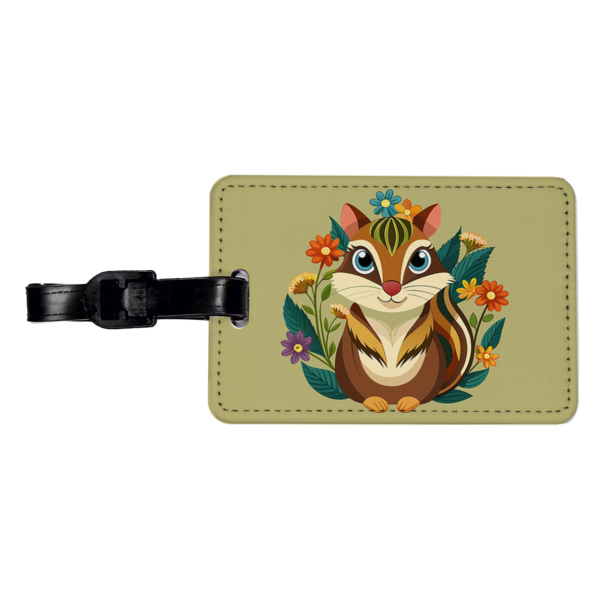 Chipmunk Floral Flowers Travel Faux Leather Luggage Tag