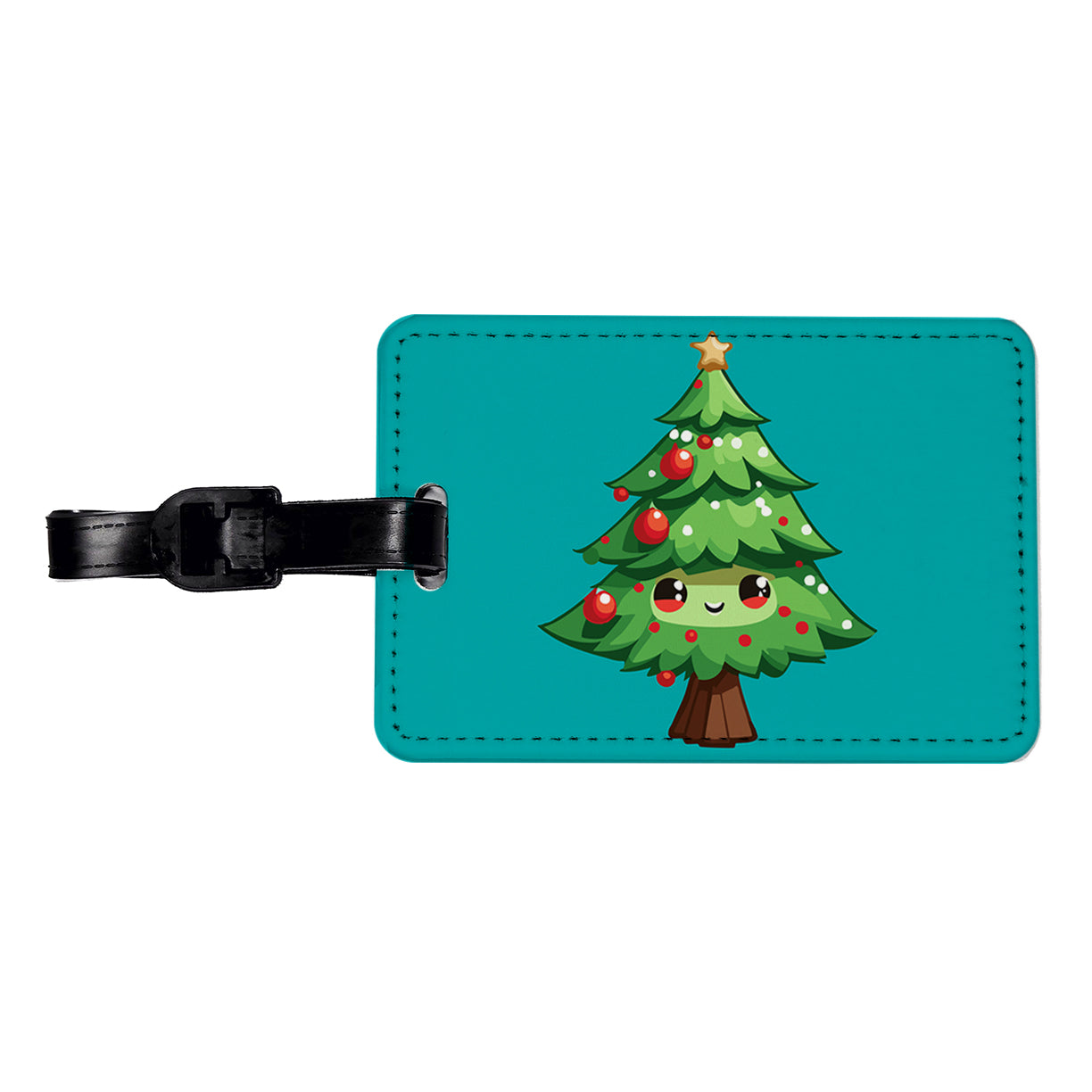 Christmas Tree Chibi Travel Faux Leather Luggage Tag
