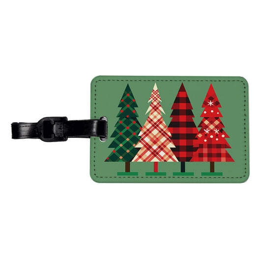 Christmas Trees Plaid Modern Cute Travel Faux Leather Luggage Tag