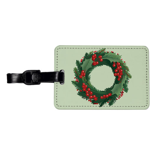 Christmas Wreath Holly Travel Faux Leather Luggage Tag