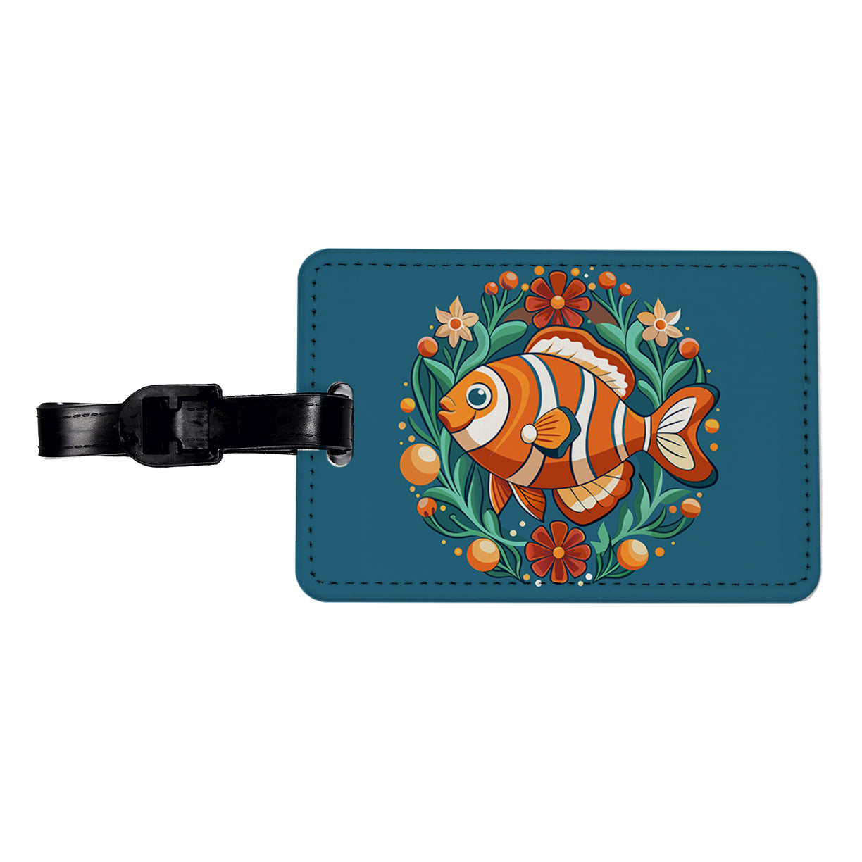 Clownfish Floral Flowers Travel Faux Leather Luggage Tag