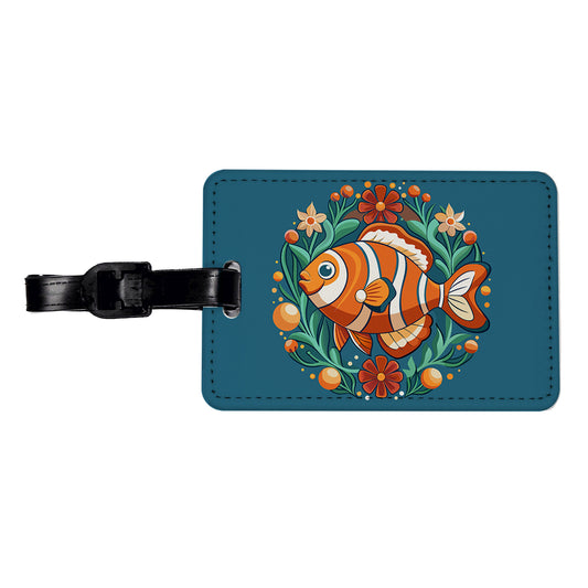 Clownfish Floral Flowers Travel Faux Leather Luggage Tag