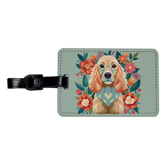 Cocker Spaniel Dog Floral Flowers Travel Faux Leather Luggage Tag