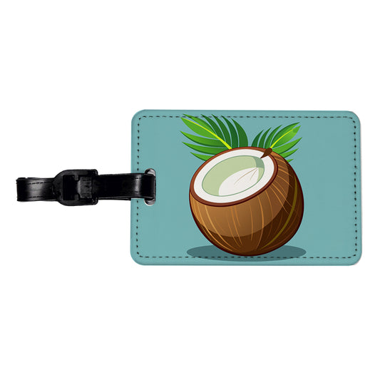 Coconut with Leaves Tropical Fruit Travel Faux Leather Luggage Tag