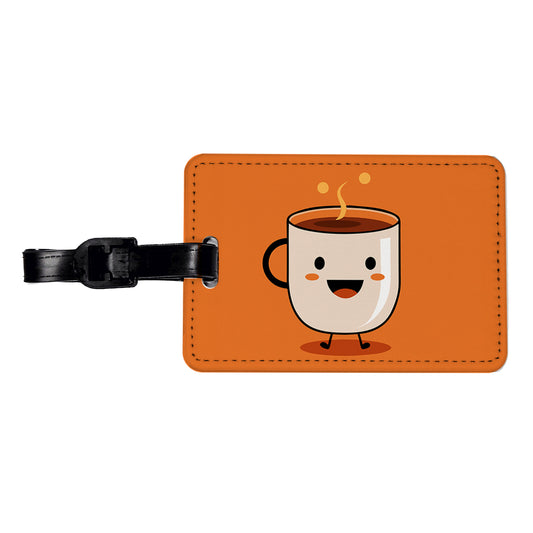 Coffee Mug Cup Smiling Happy Travel Faux Leather Luggage Tag