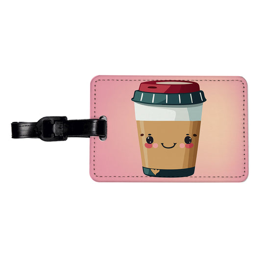 Coffee Travel Mug Smiling Travel Faux Leather Luggage Tag