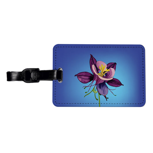 Columbine Flower Watercolor Purple Travel Faux Leather Luggage Tag