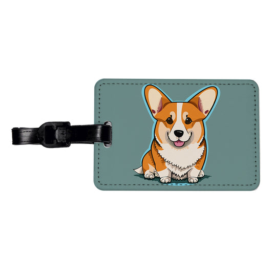 Corgi Dog Sitting Travel Faux Leather Luggage Tag