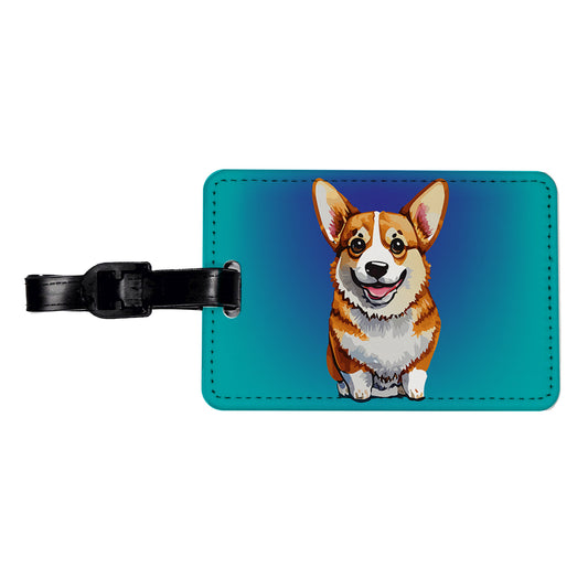 Corgi Dog Watercolor Happy Travel Faux Leather Luggage Tag