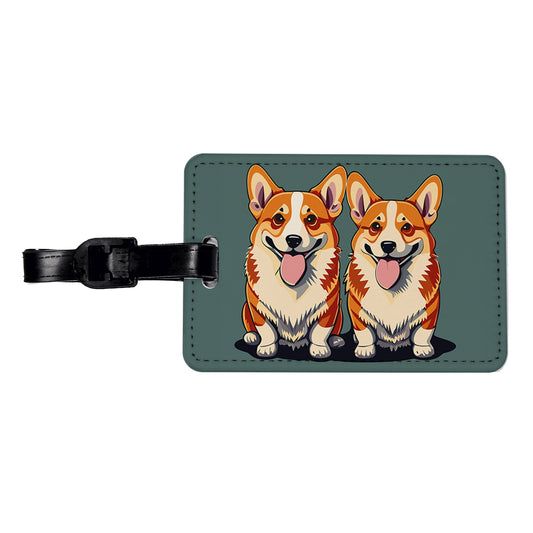 Corgis Dog Friends Brother Sister Two 2 Travel Faux Leather Luggage Tag