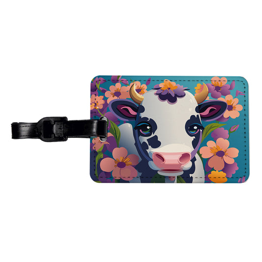 Cow with Flowers Travel Faux Leather Luggage Tag
