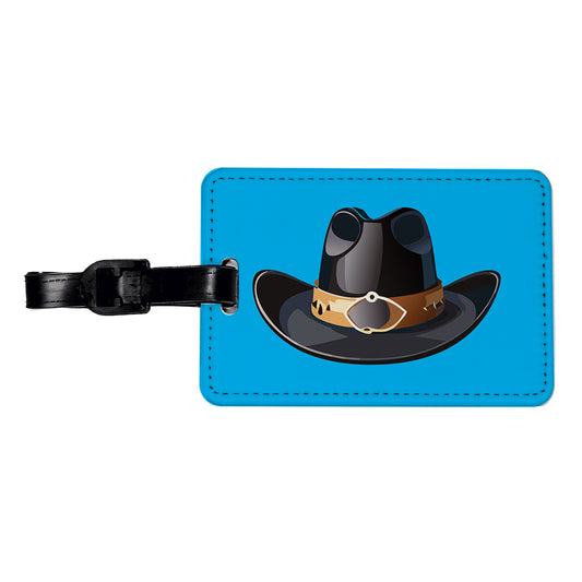 Cowboy Hat Black Western Country Travel Faux Leather Luggage Tag