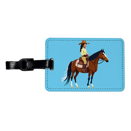 Cowgirl Woman on Horse Travel Faux Leather Luggage Tag