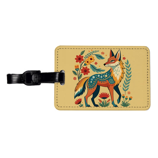Coyote Floral Flowers Travel Faux Leather Luggage Tag