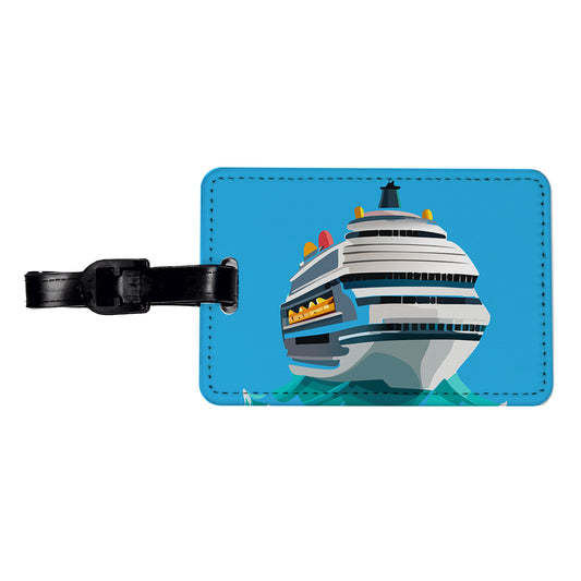 Cruise Ship on Ocean Trip Vacation Bon Voyage Travel Faux Leather Luggage Tag