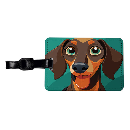 Dachshund Dog Sticking Out Tongue Funny Travel Faux Leather Luggage Tag