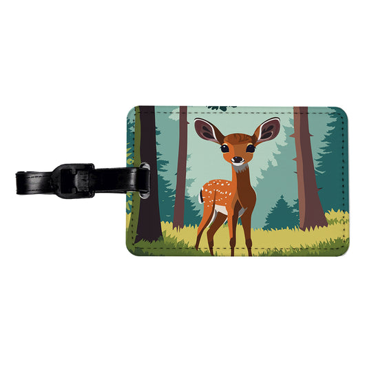 Deer Fawn Standing Travel Faux Leather Luggage Tag