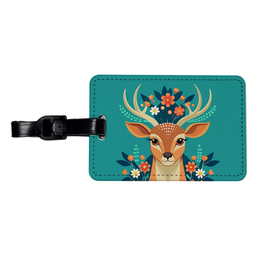 Deer Head Floral Flowers Travel Faux Leather Luggage Tag