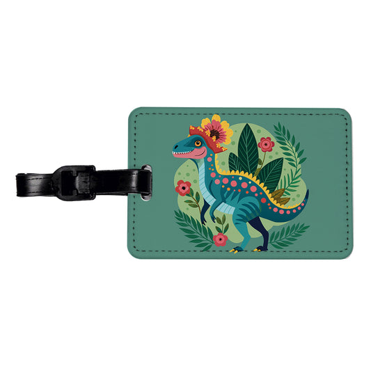 Dinosaur Floral Flowers Funny Travel Faux Leather Luggage Tag