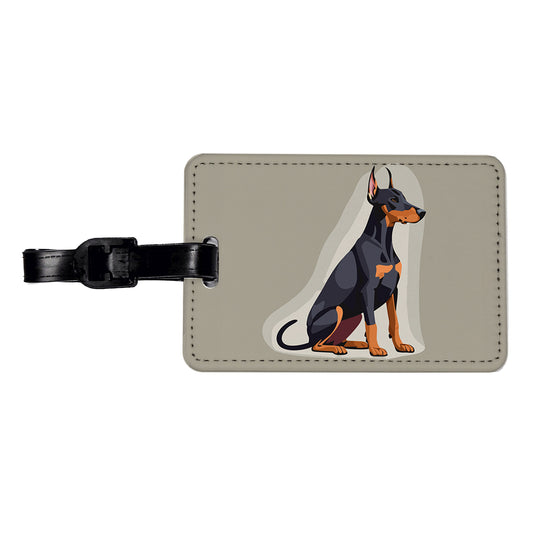 Doberman Dog Sitting Travel Faux Leather Luggage Tag