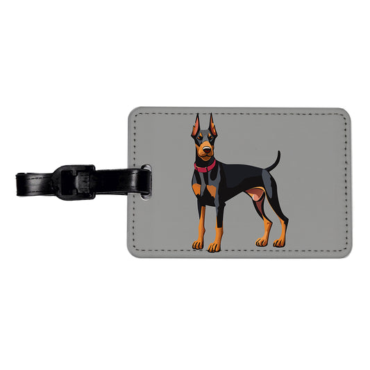 Doberman Dog Standing Travel Faux Leather Luggage Tag