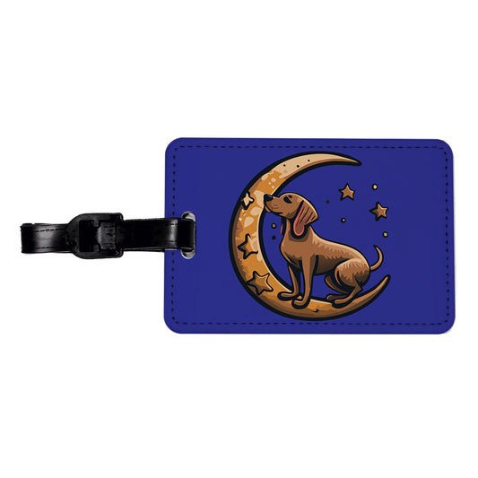 Dog on Crescent Moon Stars Cute Travel Faux Leather Luggage Tag